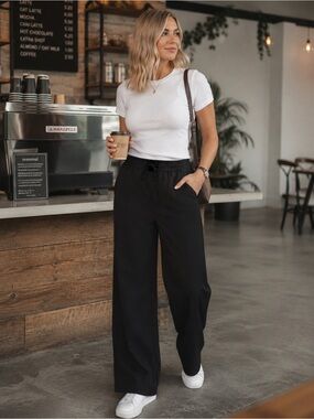 REITMANS The Timeless Black Wide Leg Drawstring Trousers Size Small